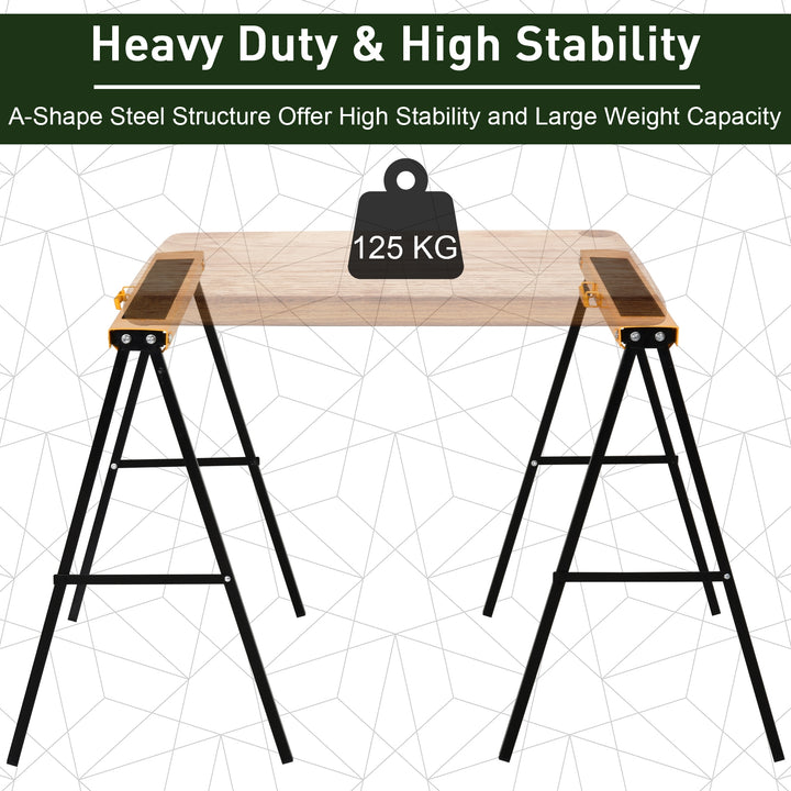 2PCS Saw Horse Twin Pack Folding Workbench Metal Trestle Stands with Non-slip EVA Surface for Sawing Work Max Load 125kg