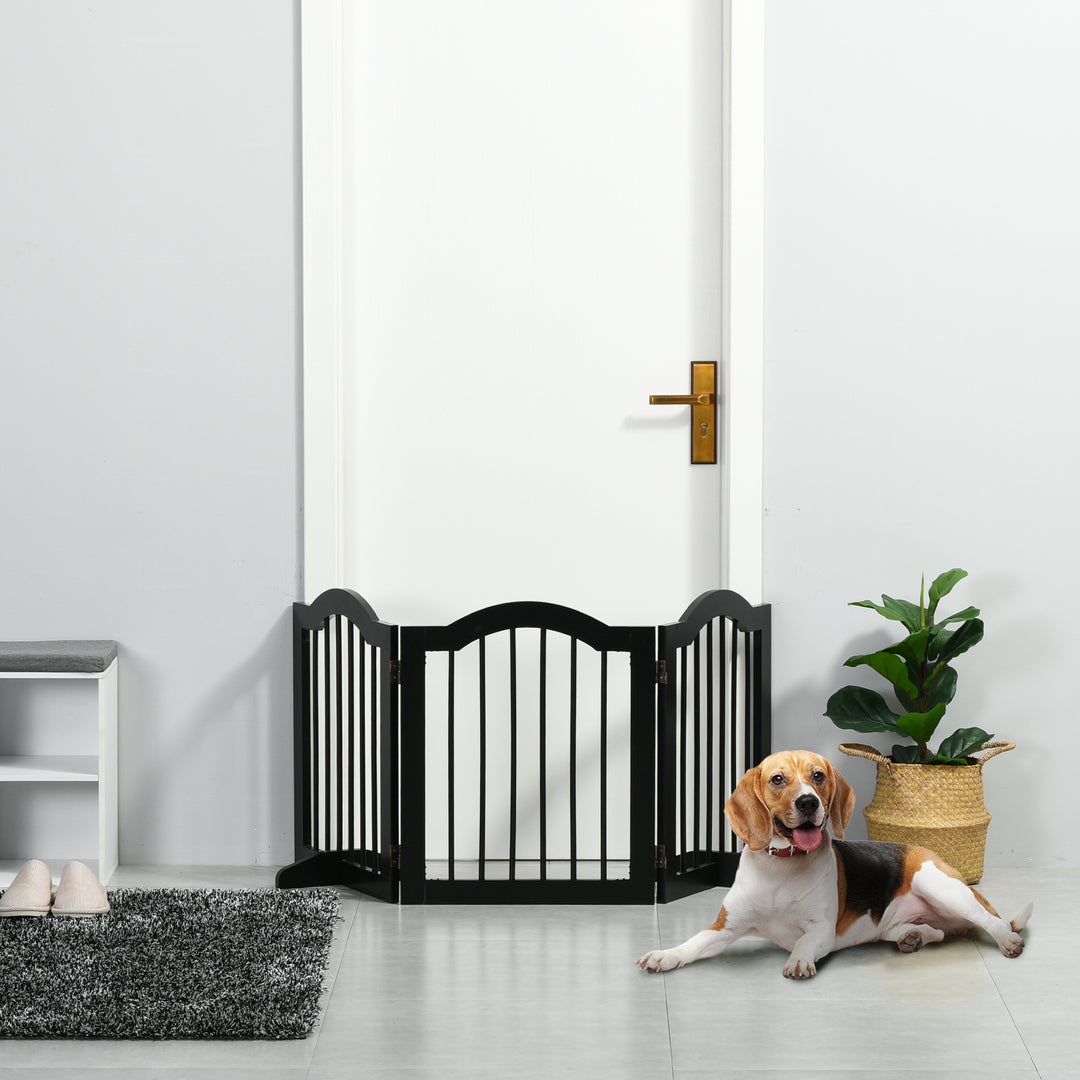 MCL Freestanding Pet Gate Wooden Dog Gate with Support Feet Foldable Pet Fence Safety Barrier for the House Doorway Stairs Black