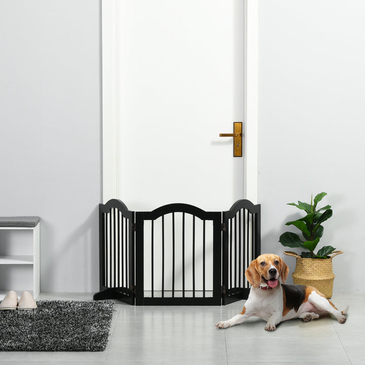 MCL Freestanding Pet Gate Wooden Dog Gate with Support Feet Foldable Pet Fence Safety Barrier for the House Doorway Stairs Black