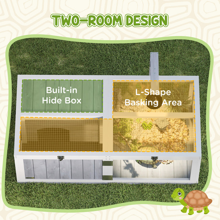 Wooden Tortoise House with Lamp Holder, Clear Windows, Openable Tops, Built-In Tray, Light Grey