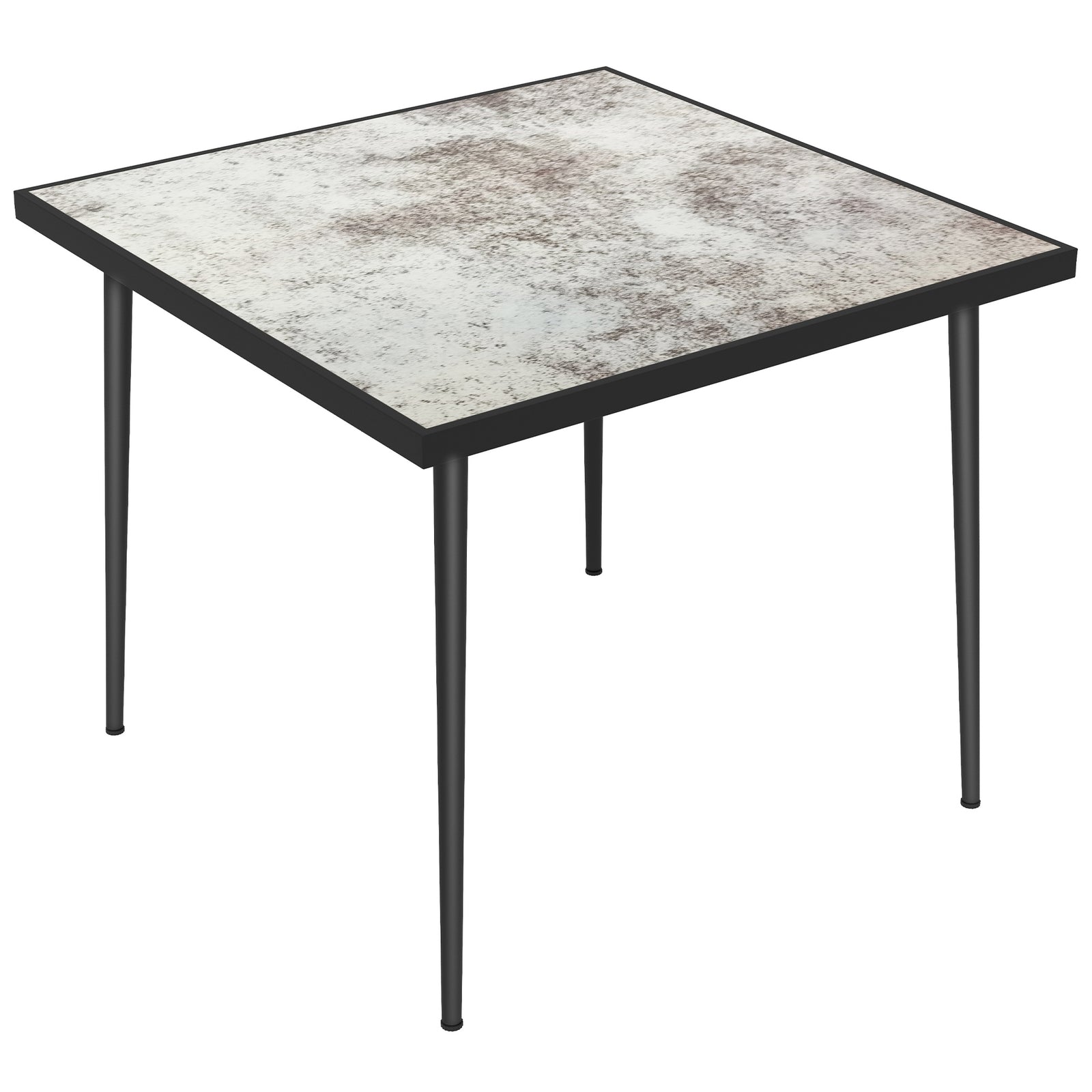 Square Garden Table, Outdoor Dining Table for 4 with Marble Effect Tempered Glass Top and Steel Frame for Patio, Grey