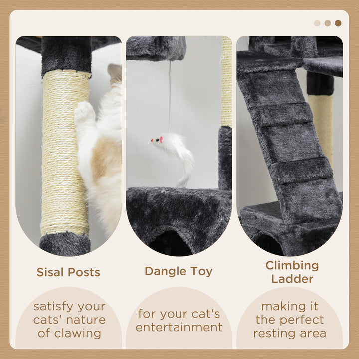 173cm Cat Tree Scratching House, Activity Play Centre, Charcoal Grey