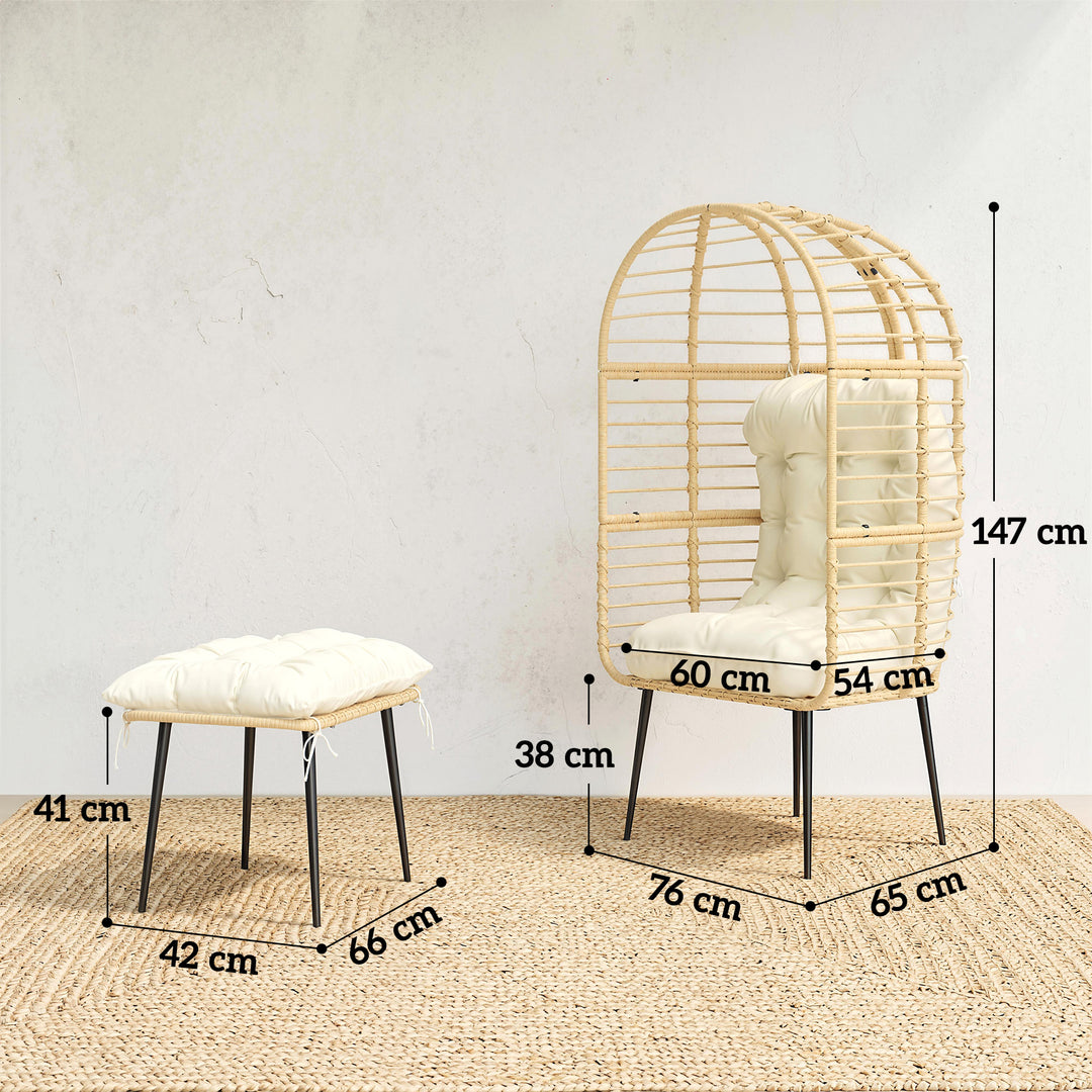 Garden Egg Chair with Footstool, Rattan Indoor Outdoor Lounge Chair an