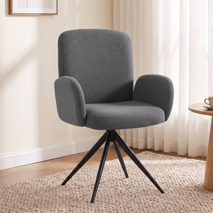 Swivel Accent Chair, Upholstered Linen-Look Armchair with Curved - view 2