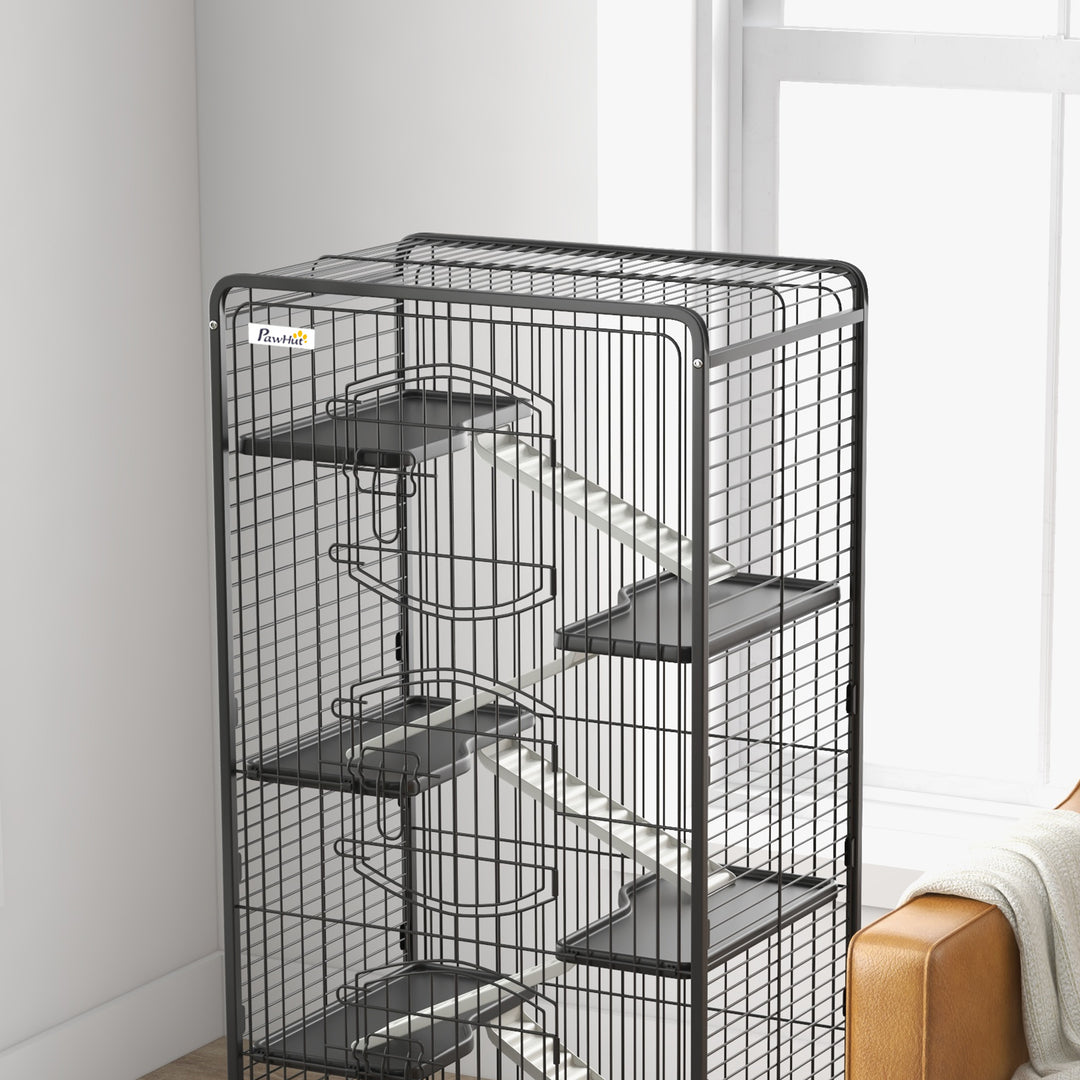 PawHut Five-Level Tall Small Animal Cage, Removable Platforms, Easy Clean, 131cm, Black | Aosom UK