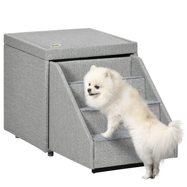 PawHut 2 in 1 Dog Steps Ottoman, 4-Tier Pet Stairs for Small Medium Dogs and Cats, with Storage Compartment | Aosom UK