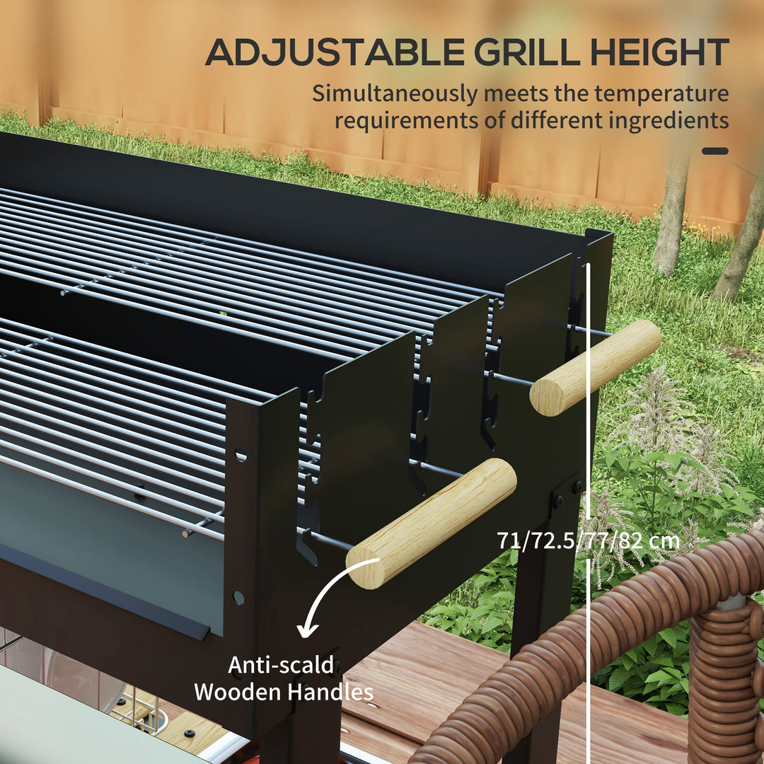 Charcoal BBQ Grill, Barbecue Trolley with Double Adjustable Grill, Sid