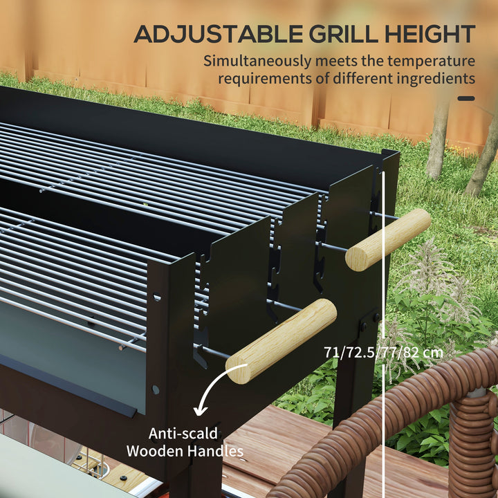 Charcoal BBQ Grill, Barbecue Trolley with Double Adjustable Grill, Sid