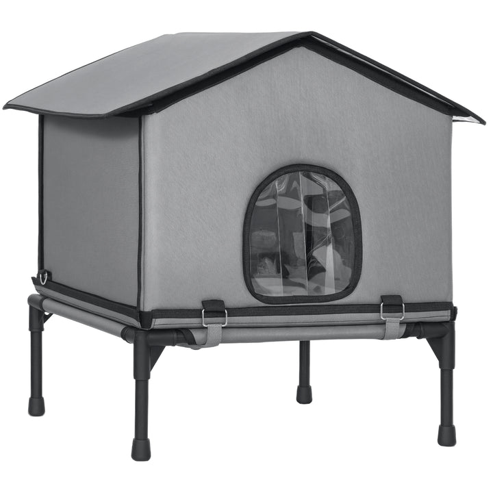 MCL Outdoor Cat House, Waterproof Insulated Cat Kennel with Elevated Base, Foldable Feral Kitty Shelter for Kittens, Grey