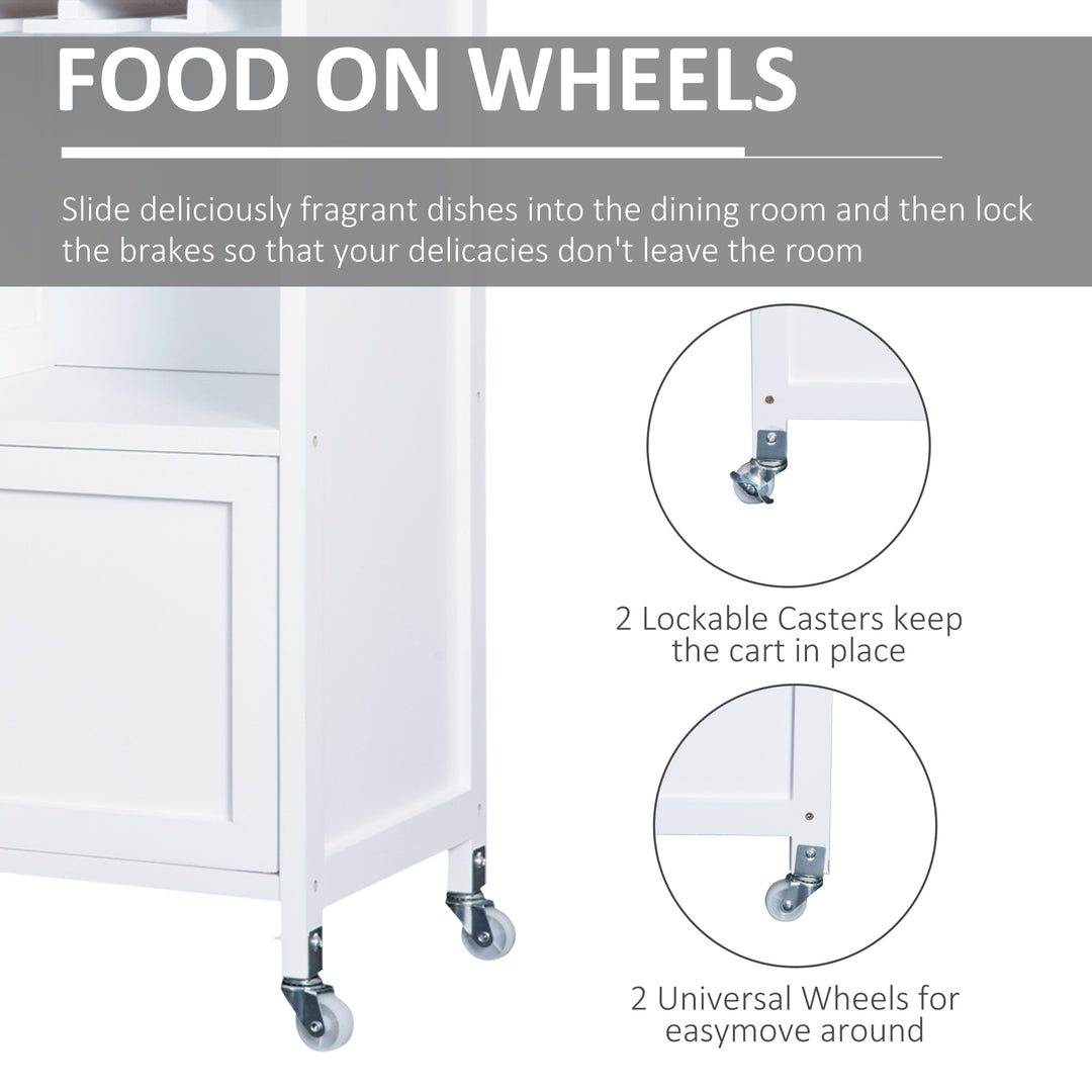 HOMCOM Rolling Kitchen Cart Sideboard Island Portable Serving Utility Storage Display Cabinet Trolley Wood Drawers w/Doors on Wheels&Wine Racks