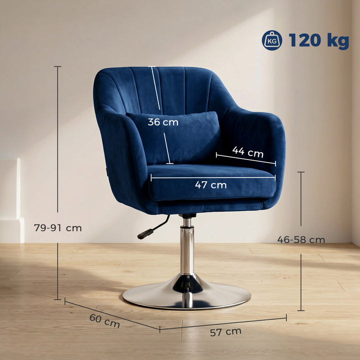 Retro Velvet Swivel Tub Chair with Steel Frame, Cushion Seat, Dark Blu