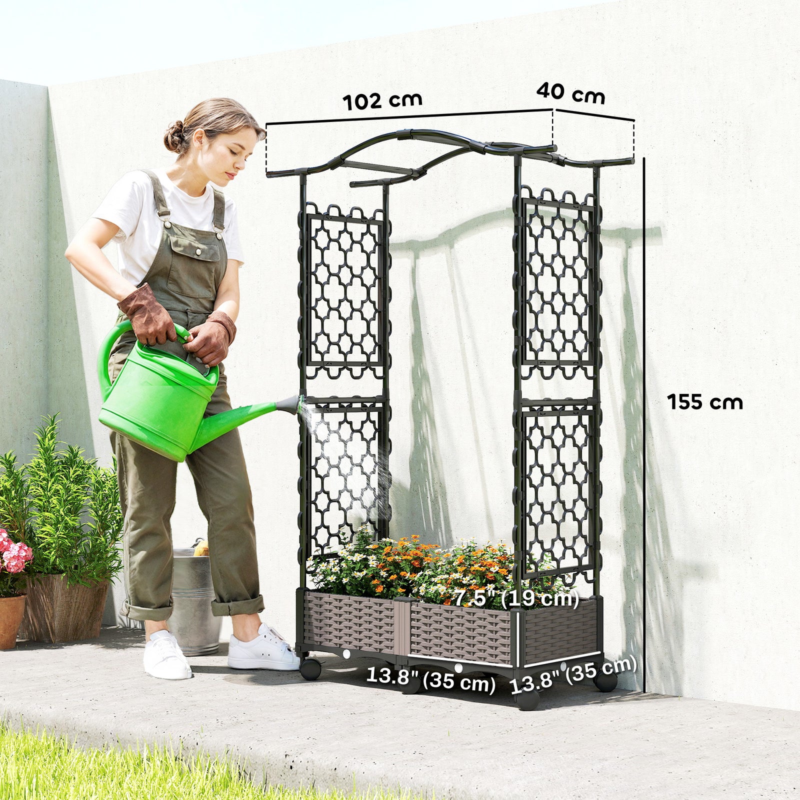Raised Garden Bed with Arch Trellis, Raised Bed for Garden on Wheels w