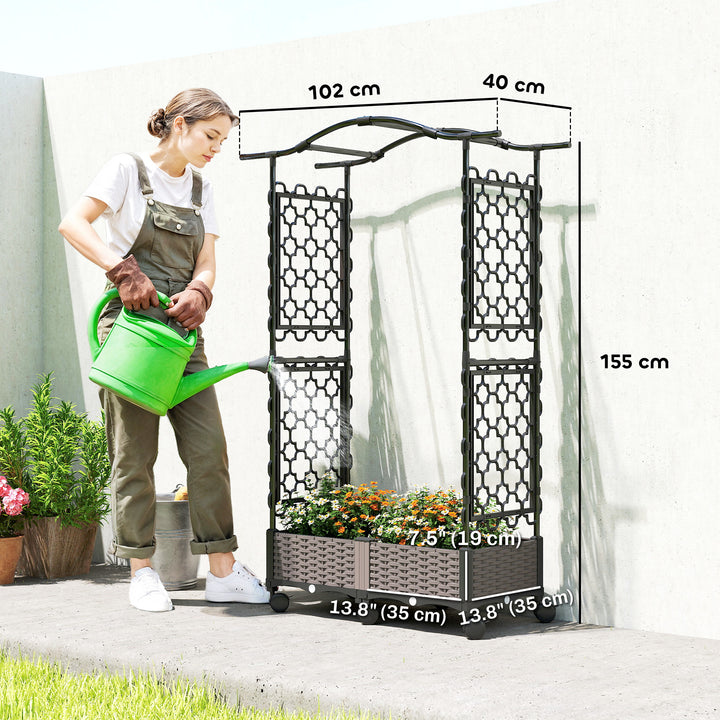Raised Garden Bed with Arch Trellis, Raised Bed for Garden on Wheels w