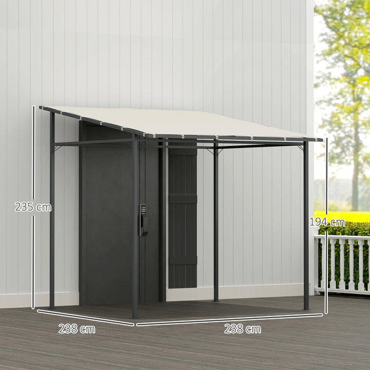 2.4 x 2.4 m Wall Mounted Pergola Gazebo with PA Coating Fabric and Metal Frame, UPF30+, Lean to Garden Gazebo, Wind Resistant Outdoor Sun Shade Shelter for Garden, Deck, Cream White
