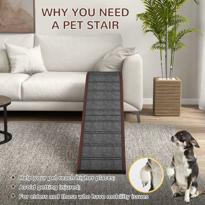 PawHut Pet Ramp for Dogs Non-slip Carpet Top Platform Pine Wood 188 x 40.5 x 63.5, Brown, Grey | Aosom UK