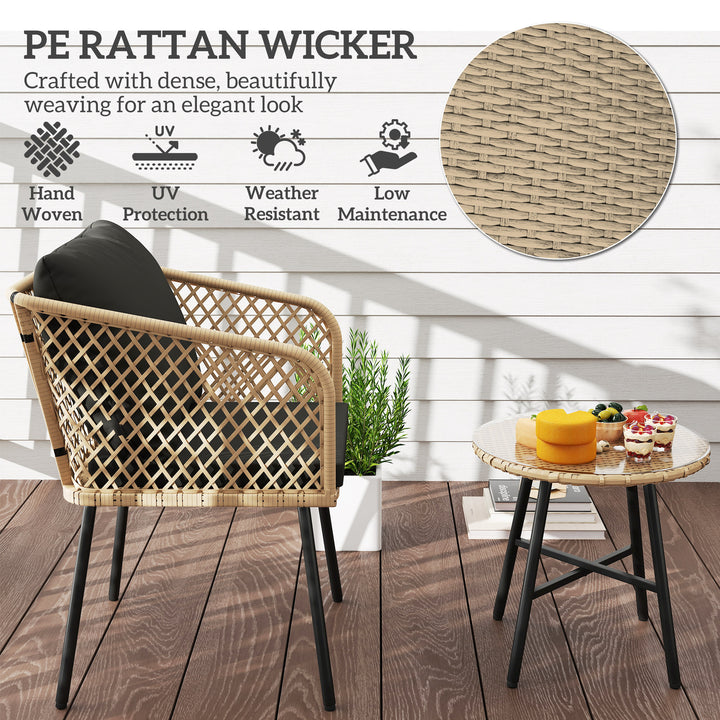 Three-Piece Cut-Out Rattan Chair and Table Set - Brown/Black