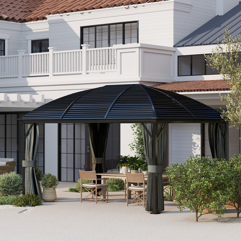 3 x 4m Hardtop Gazebo Canopy with Metal Roof, Aluminium Gazebo Permanent Pavilion with Netting and Curtains, Dark Grey