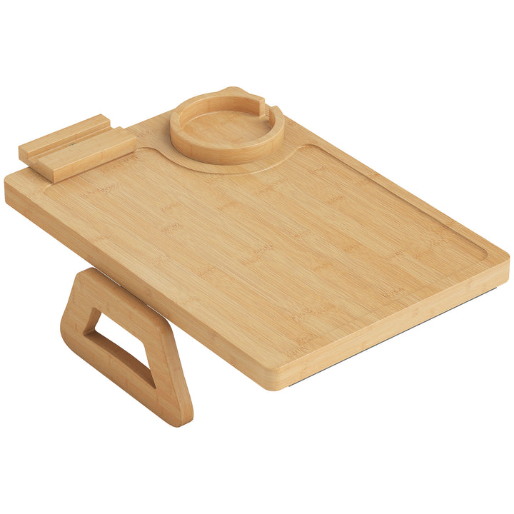 Anti-Slip Sofa Armrest Tray, Bamboo Sofa Arm Tray with 360° Phone Hold