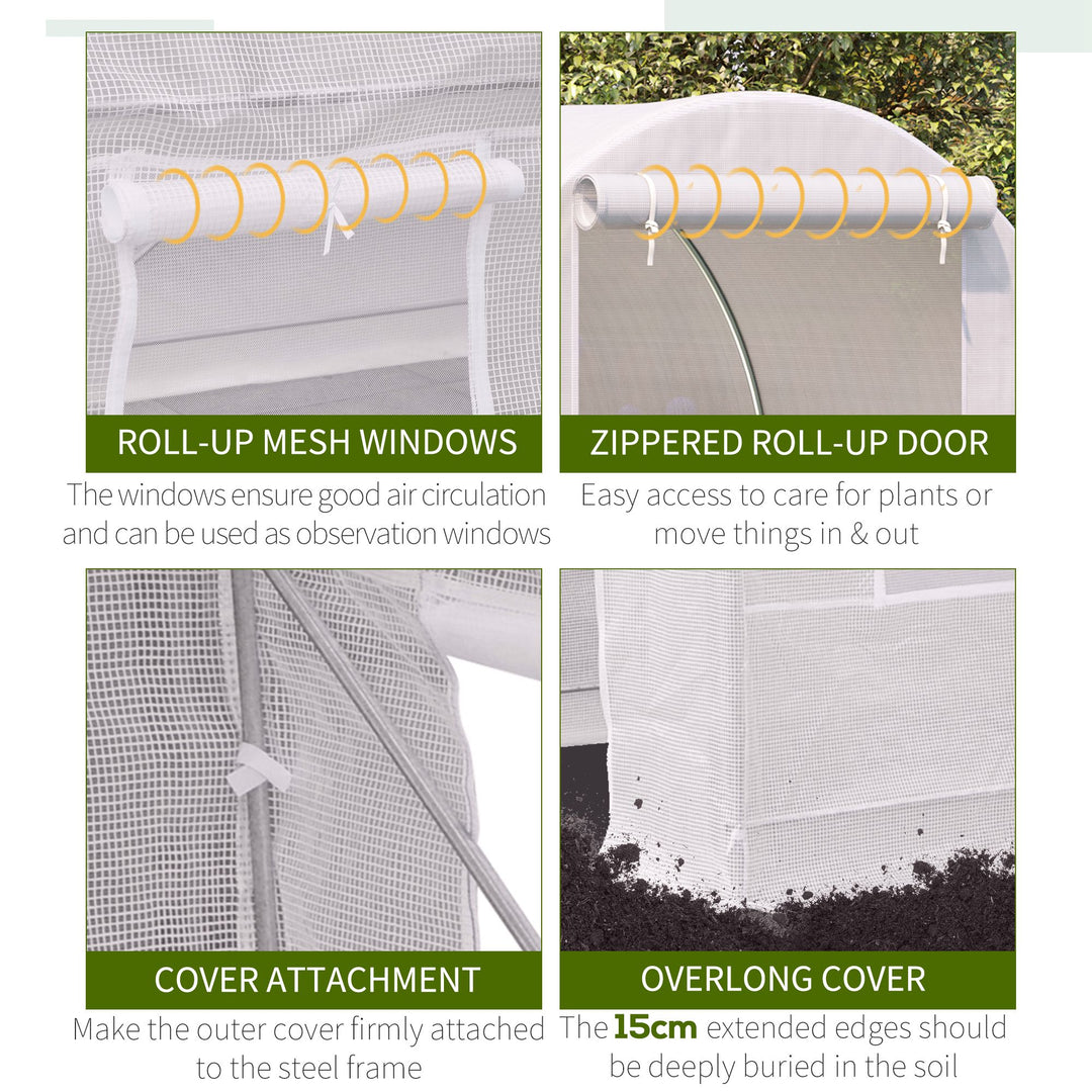 2.5 x 2 x 2 m Polytunnel Greenhouse, Walk-in Green House for Garden with Mesh Windows, Galvanised Steel Frame, White