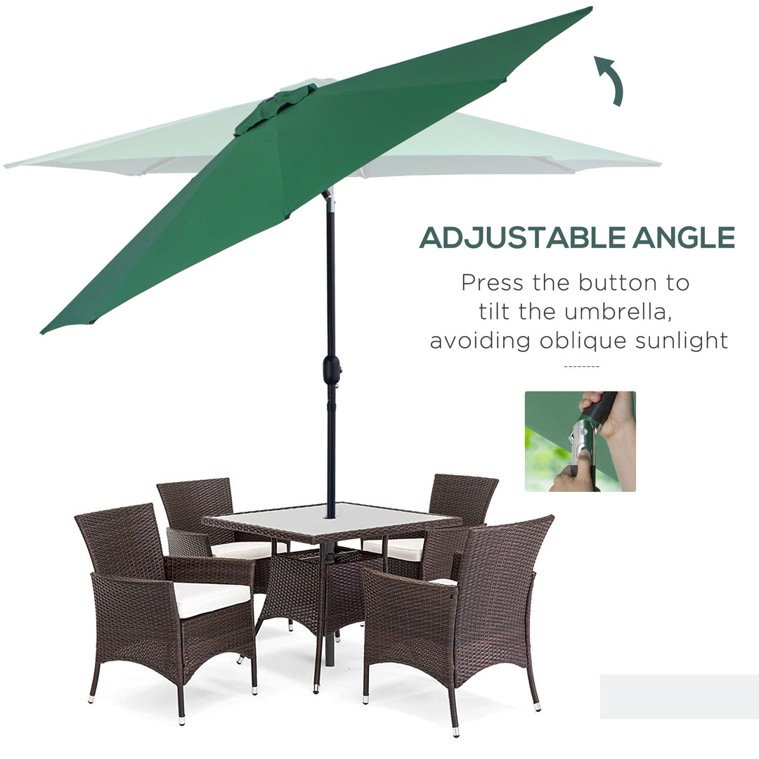 MCL 3(m) Tilting Parasol Garden Umbrellas, Outdoor Sun Shade with 8 Ribs, Tilt and Crank Handle for Balcony, Bench, Garden, Green
