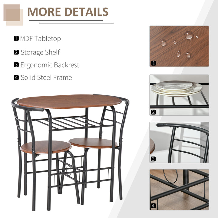 3-Piece Dining Table Set , Metal Frame Wood Top Breakfast Bar Table Set for 2, Dining Table w/Storage Shelf & 2 chairs