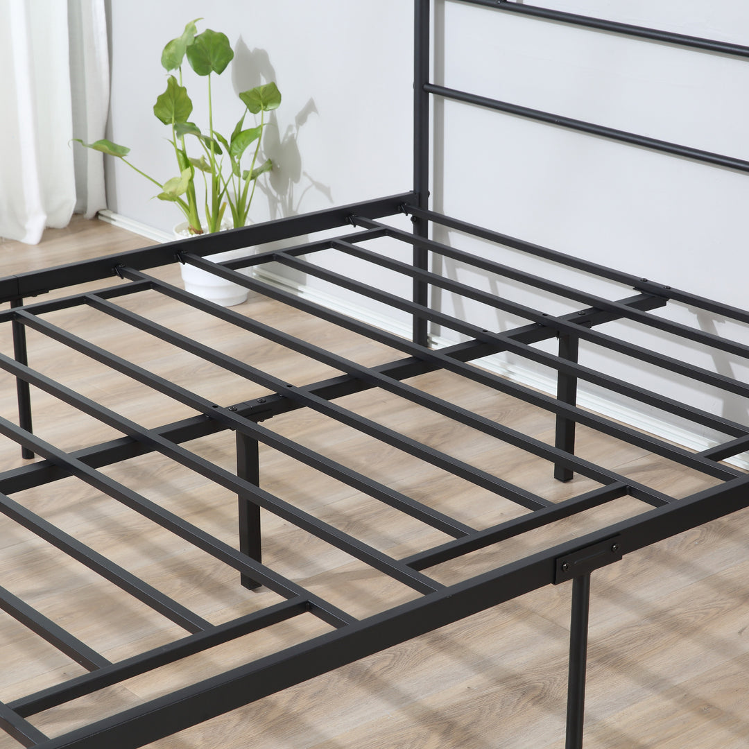 King Metal Bed Frame Solid Bedstead Base with Headboard and Footboard, Metal Slat Support and Underbed Storage Space, Bedroom Furniture, Black