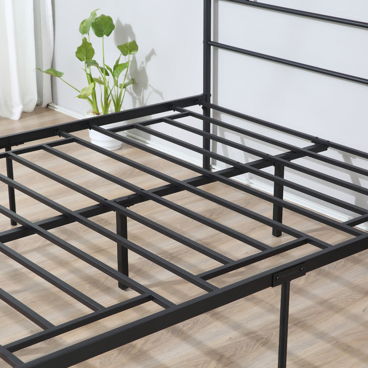 King Metal Bed Frame Solid Bedstead Base with Headboard and Footboard, Metal Slat Support and Underbed Storage Space, Bedroom Furniture, Black