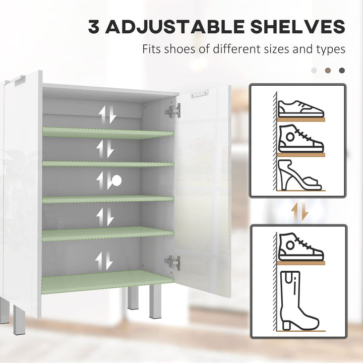 HOMCOM Narrow Shoe Storage Cabinet with Soft-Close Hinges and Adjustable Shelves for 15-20 Pairs of Shoes, High Gloss | Aosom UK