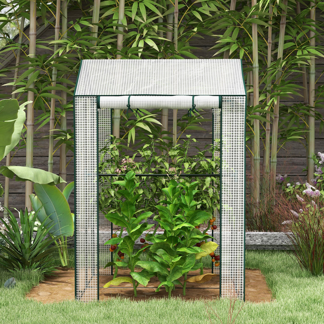 Green House, Mini Greenhouse with 2 Roll-up Doors, Vent Holes and Rein