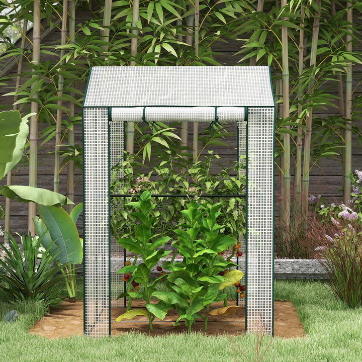 Green House, Mini Greenhouse with 2 Roll-up Doors, Vent Holes and Rein