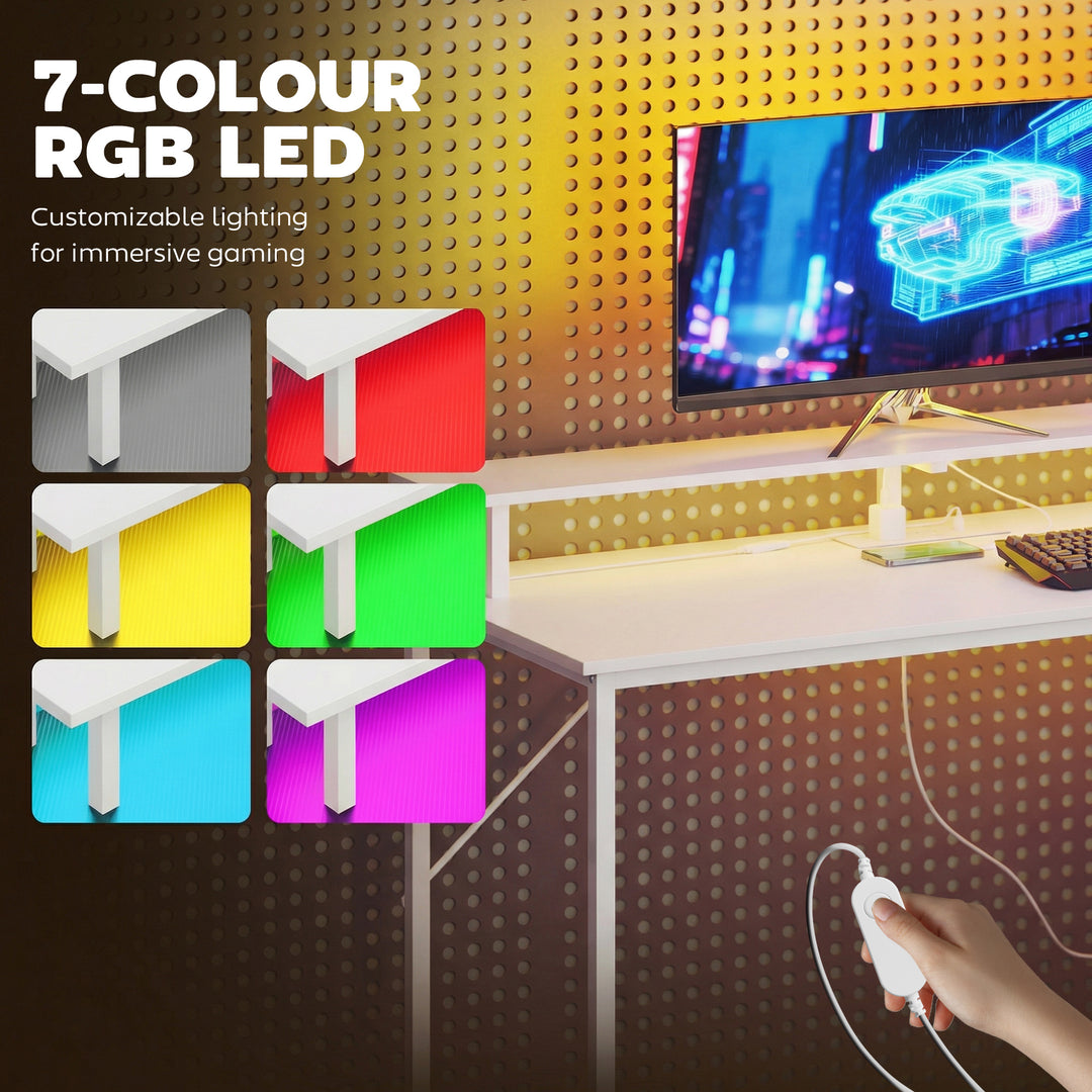 147cm Gaming Desk with Charging Station and Monitor Stand, Computer Ta
