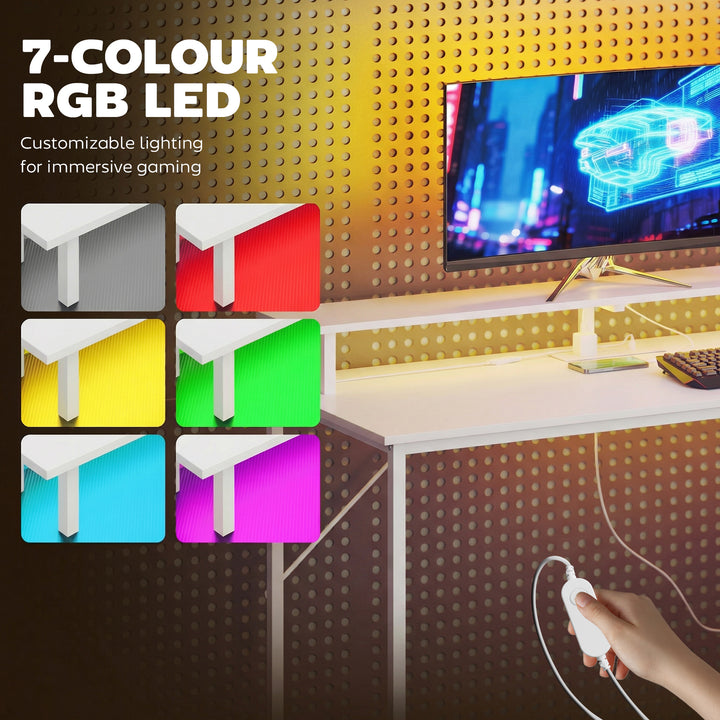 147cm Gaming Desk with Charging Station and Monitor Stand, Computer Ta
