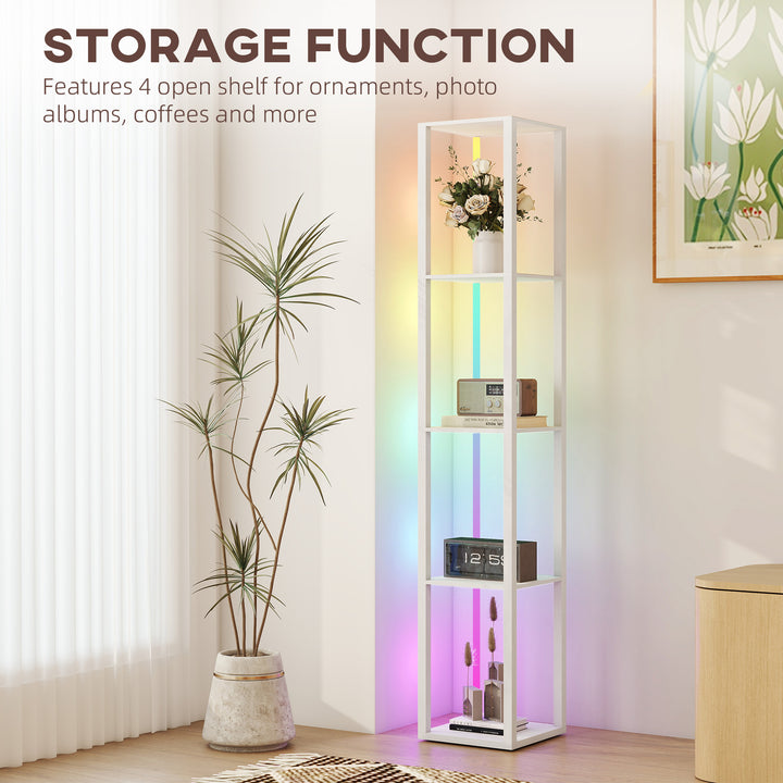 RGB LED Floor Lamp with Shelves, Modern Dimmable Standing Lamp with Remote Control, Adjustable Brightness & Speed for Living Room, Bedroom, Office, White