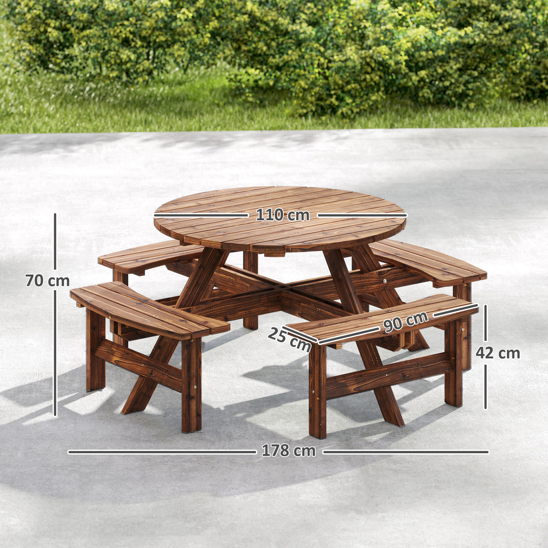 Wooden Garden Dining Set, 8 Seater Patio Furniture Set with Round Picn