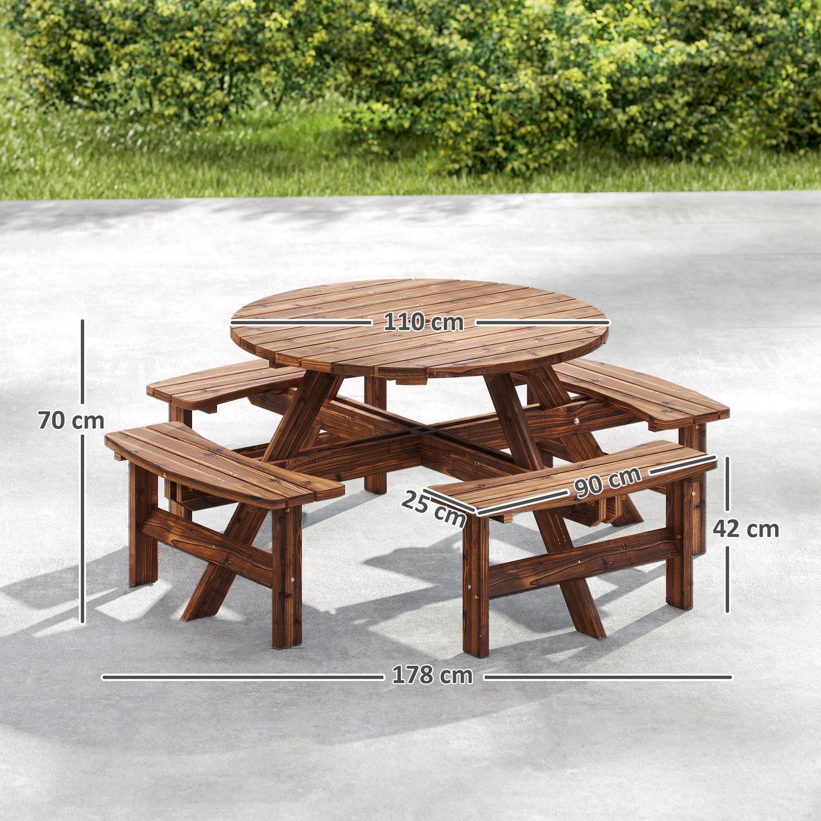 Wooden Garden Dining Set, 8 Seater Patio Furniture Set with Round Picn