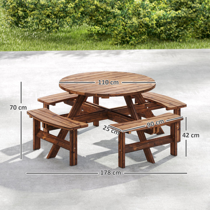 Wooden Garden Dining Set, 8 Seater Patio Furniture Set with Round Picn