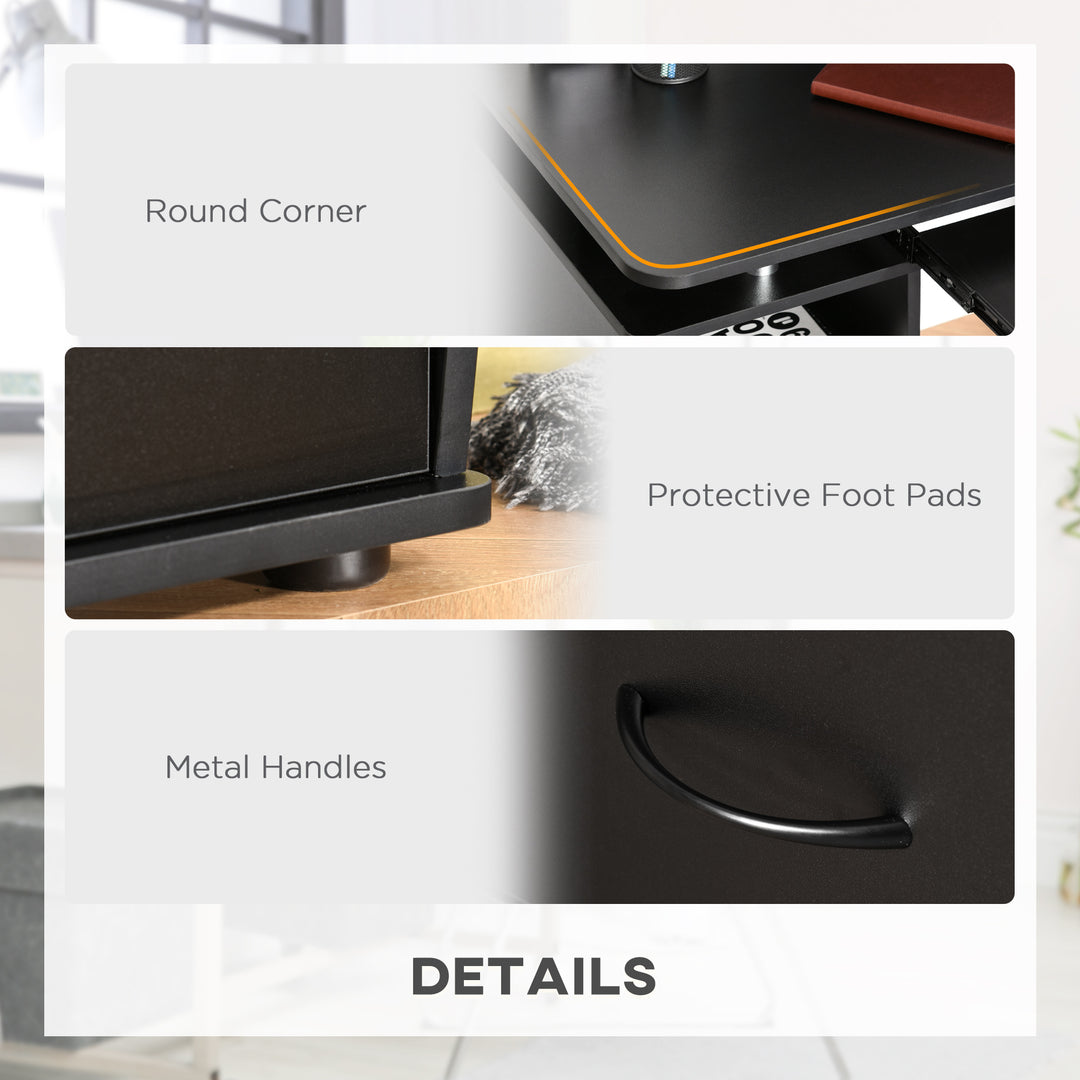 MCL Computer Desk Office PC Table Workstation with Keyboard Tray, CPU Shelf, Drawers, Sliding Scanner Shelf, Black