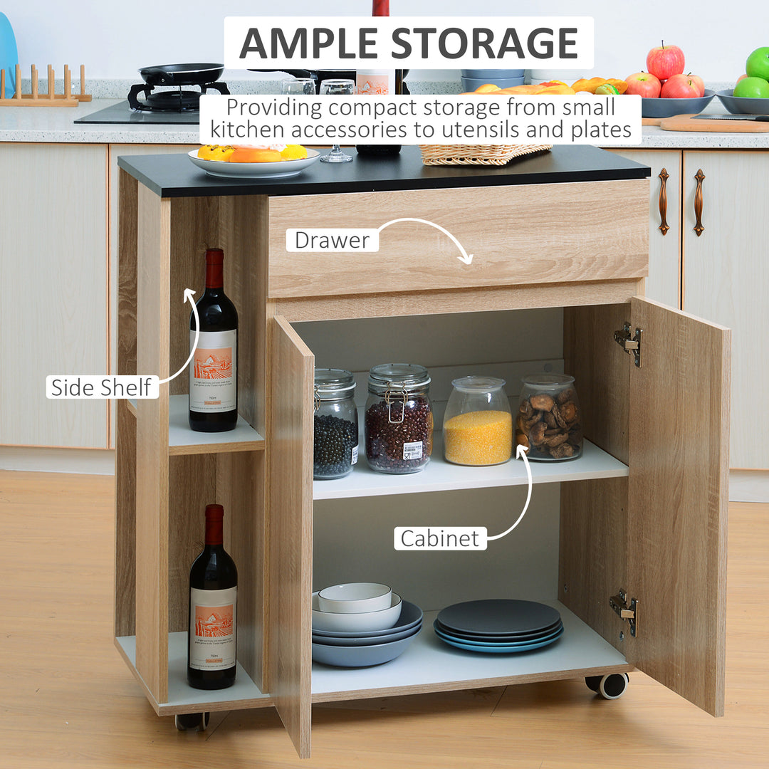 MCL Kitchen Storage Trolley Cart Cupboard Rolling Island Shelves Cabinet With Door and Drawer Locking Wheels
