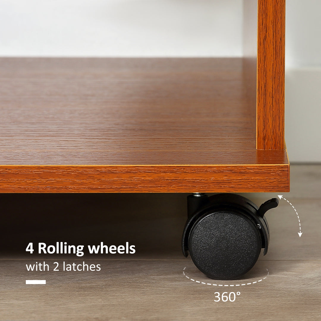 MCL Open Wardrobe on Wheels, Bedroom Wardrobe with Clothes Hanging Rail, 3 Storage Shelves, Mobile Garment Rack for Cloakroom, Hallway, Walnut