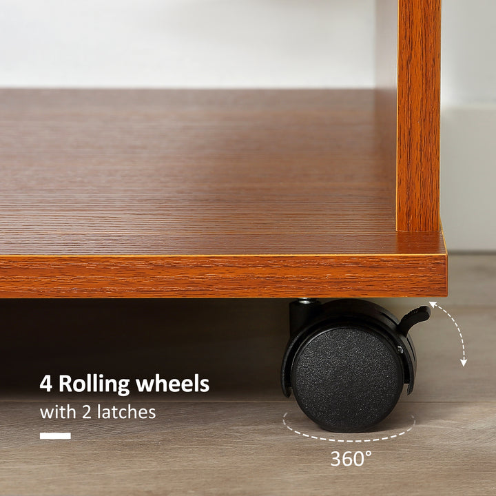 MCL Open Wardrobe on Wheels, Bedroom Wardrobe with Clothes Hanging Rail, 3 Storage Shelves, Mobile Garment Rack for Cloakroom, Hallway, Walnut