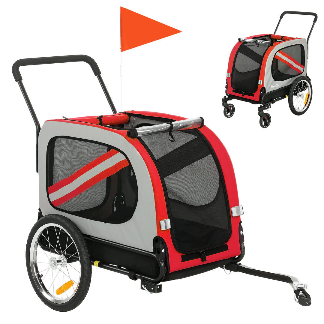 2-In-1 Dog Bike Trailer Pet Stroller with Universal Wheel Reflector Fl