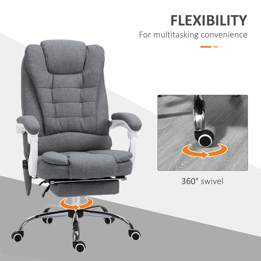 Heated 6 Points Vibration Massage Executive Office Chair Adjustable Swivel Ergonomic High Back Desk Chair Recliner with Footrest Grey