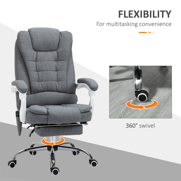 Heated 6 Points Vibration Massage Executive Office Chair Adjustable Swivel Ergonomic High Back Desk Chair Recliner with Footrest Grey