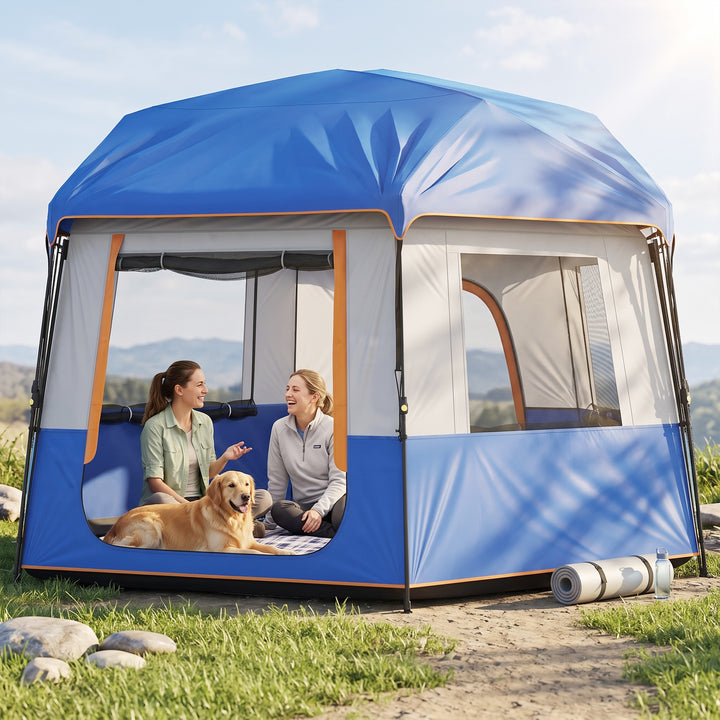 Cabin Tent Easy Setup 3000mm Waterproof Camping Tent 4 Person with Car