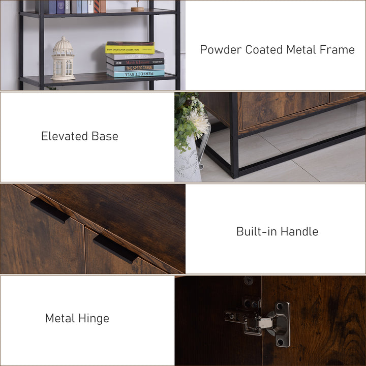 Industrial Bookshelf, Storage Shelf, Large Bookcase with 3 Open Shelves, Multifunctional Rack for Living Room, Office, Rustic Brown and Black