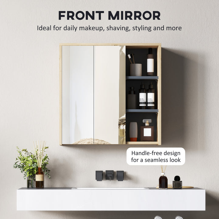 Five-Shelf Mirrored Bathroom Cabinet - Wood-Effect