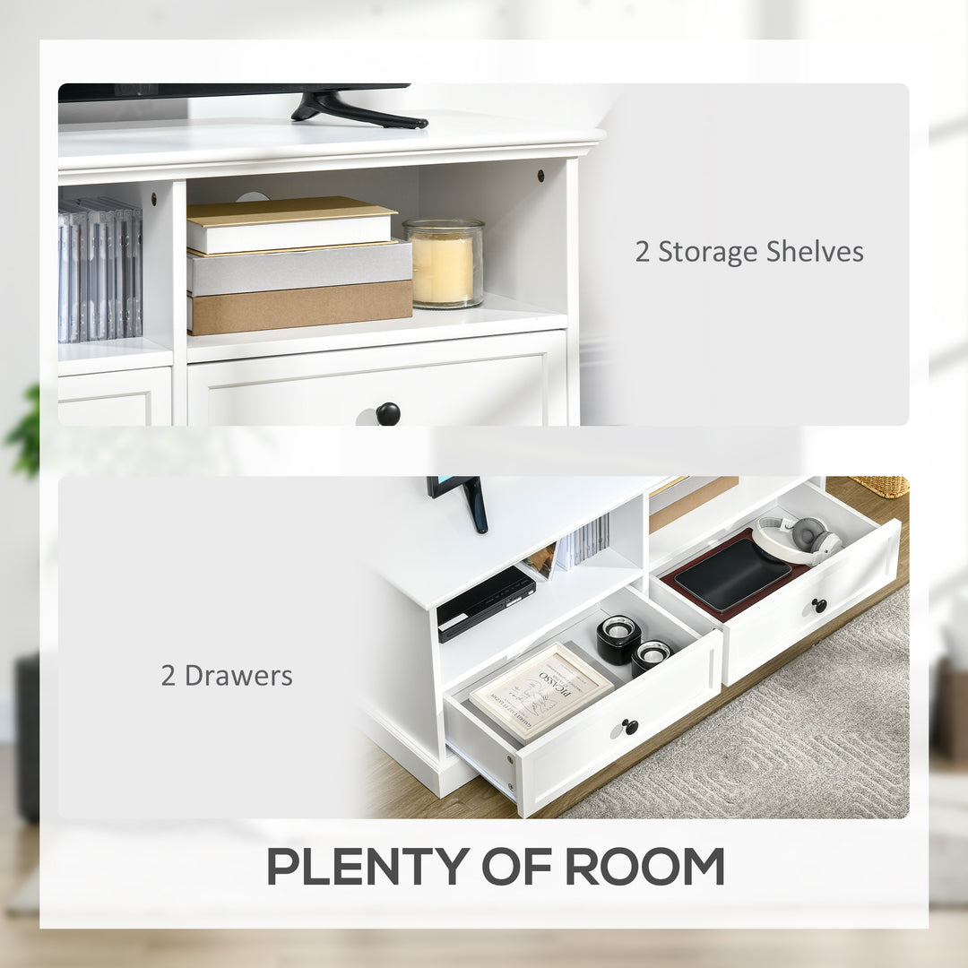 Modern TV Unit Cabinet for TVs up to 45 Inches, TV Stand with Drawers, Open Shelves, Cable Holes for Living Room, White