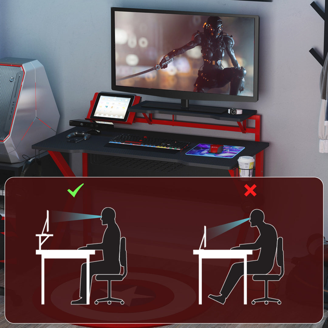 HOMCOM Gaming Desk with Metal Frame: Adjustable Feet, Cup Holder, Headphone Hook & Cable Management, Fiery Red | Aosom UK