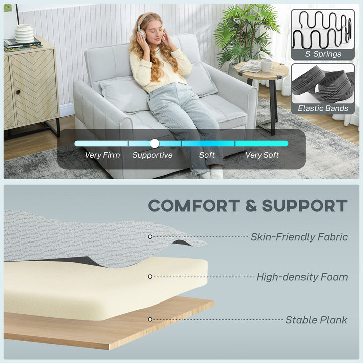 2 Seater Sofa Bed, 3-in-1 Convertible Sleeper Sofa with Click-clack Adjustable Backrest and 2 Pillows, Light