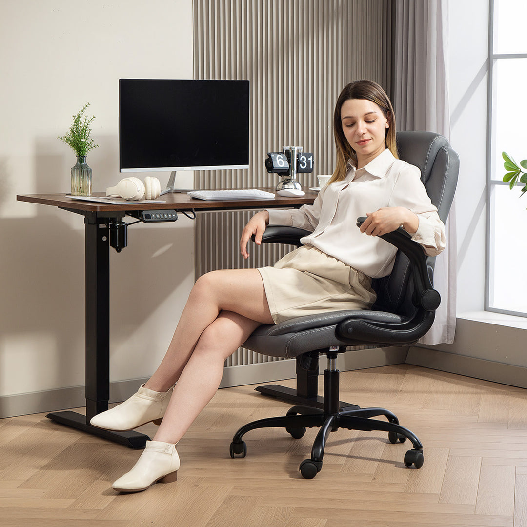 Faux Leather Office Chair. with Flip-Up Armrests - Charcoal Grey